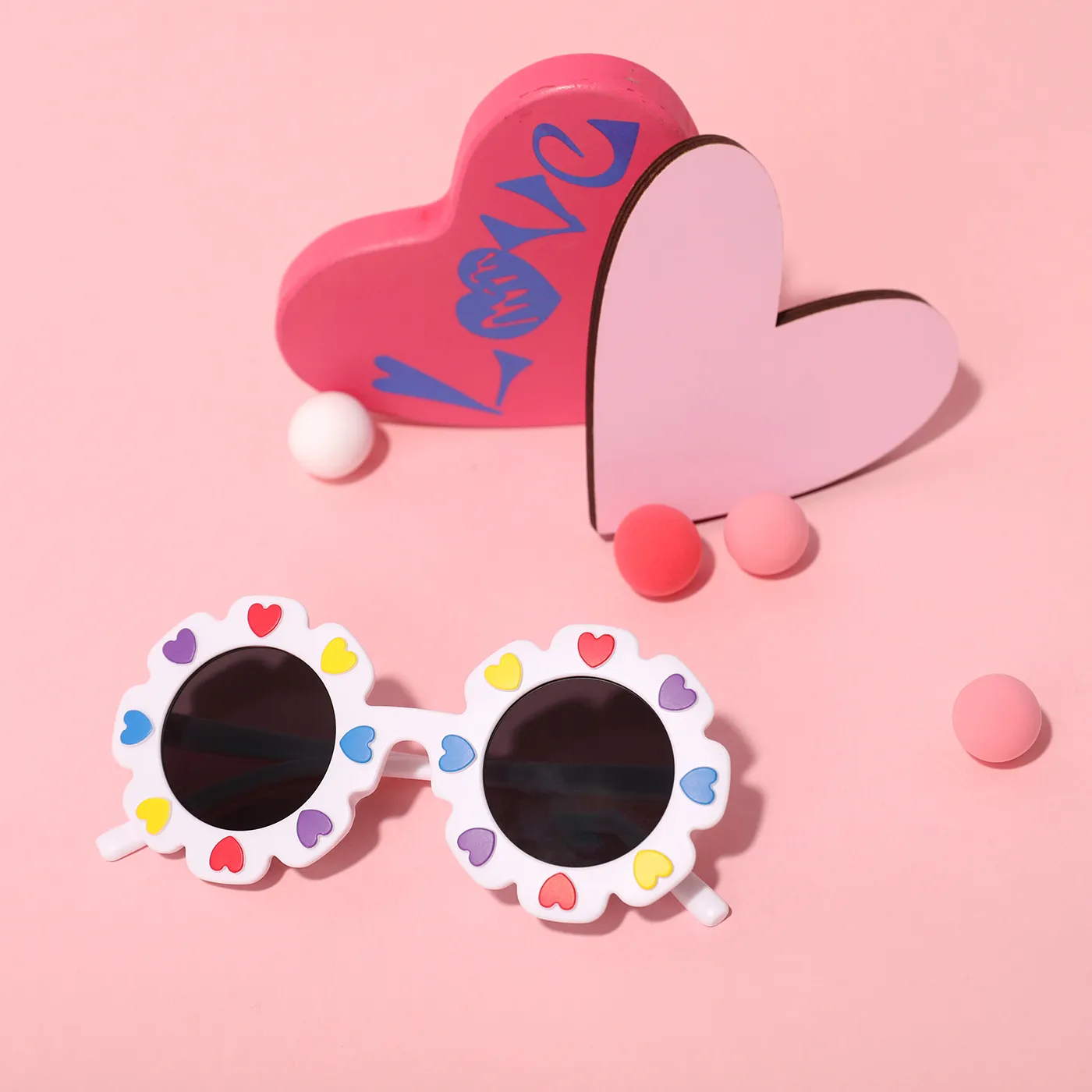 Toddler / Kid Heart Decor Floral Frame Glasses (With Glasses Case)