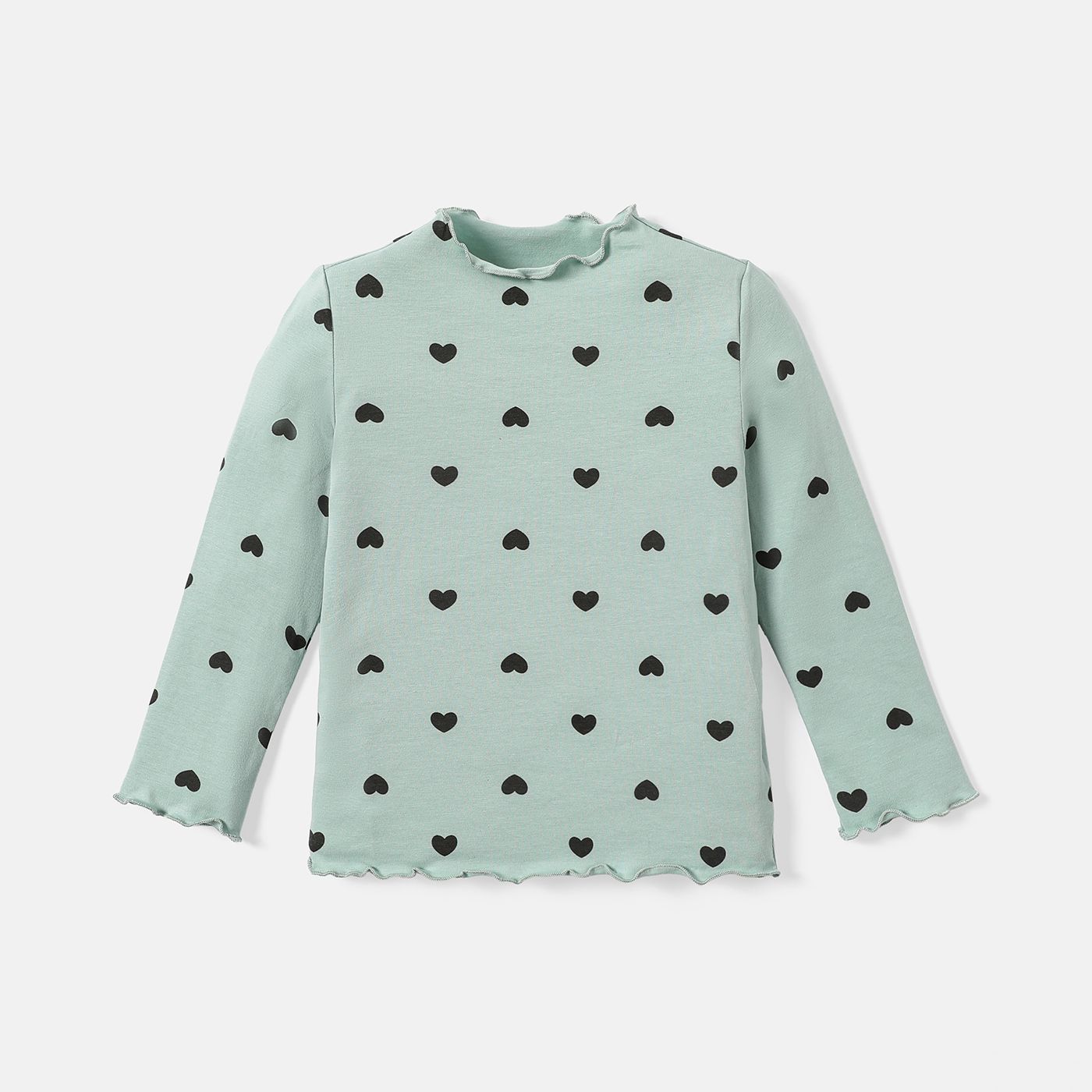 

Toddler Girl Heart Print Mock Neck Long-sleeve Cotton Tee