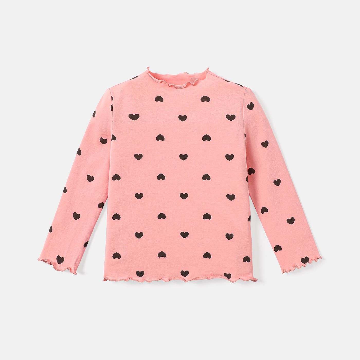 

Toddler Girl Heart Print Mock Neck Long-sleeve Cotton Tee