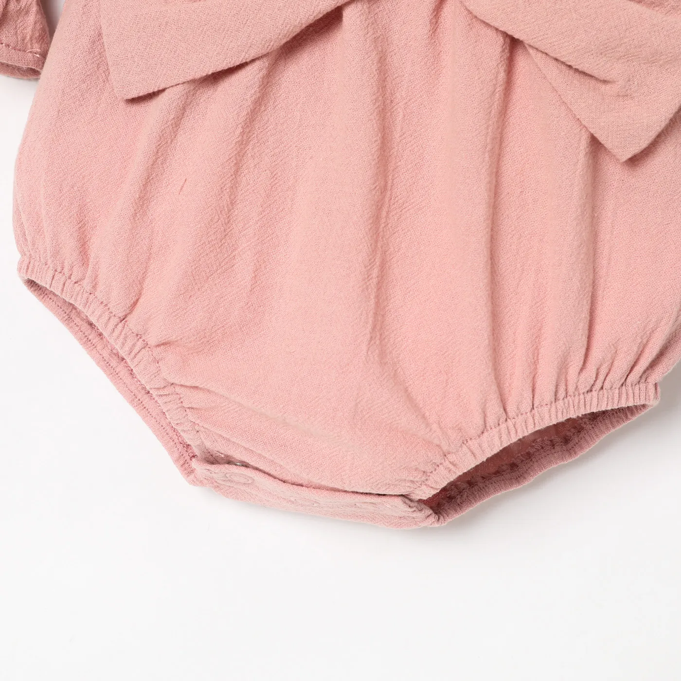 Baby Girl 100% Cotton Solid Color Bowknot Design 3/4 Sleeve Rompers Dark Pink image 4