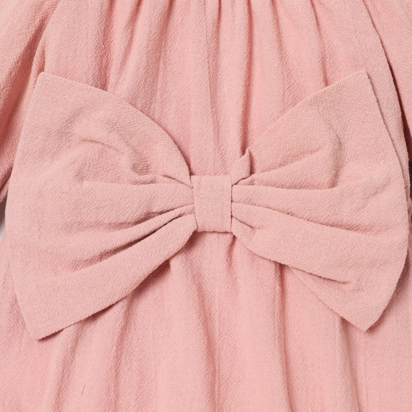 Baby Girl 100% Cotton Solid Color Bowknot Design 3/4 Sleeve Rompers Dark Pink image 3