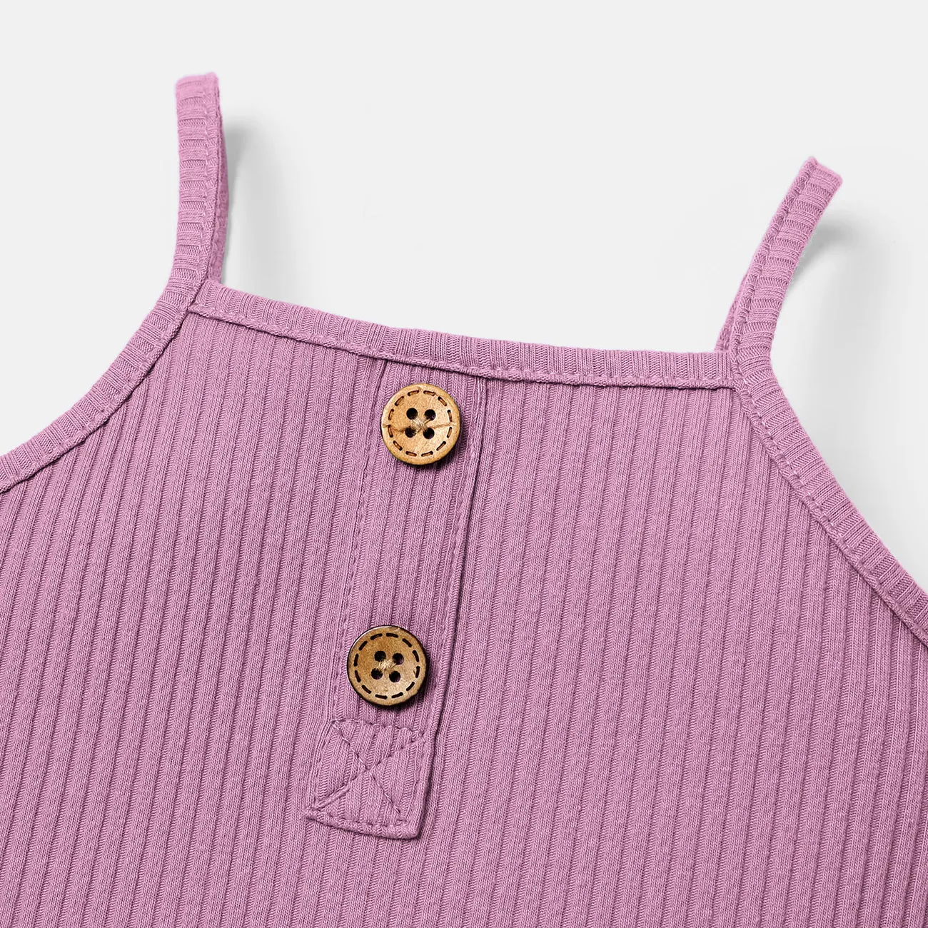 2pcs Baby Girl Solid Cotton Ribbed Cami Romper & Shorts Set Purple big image 1