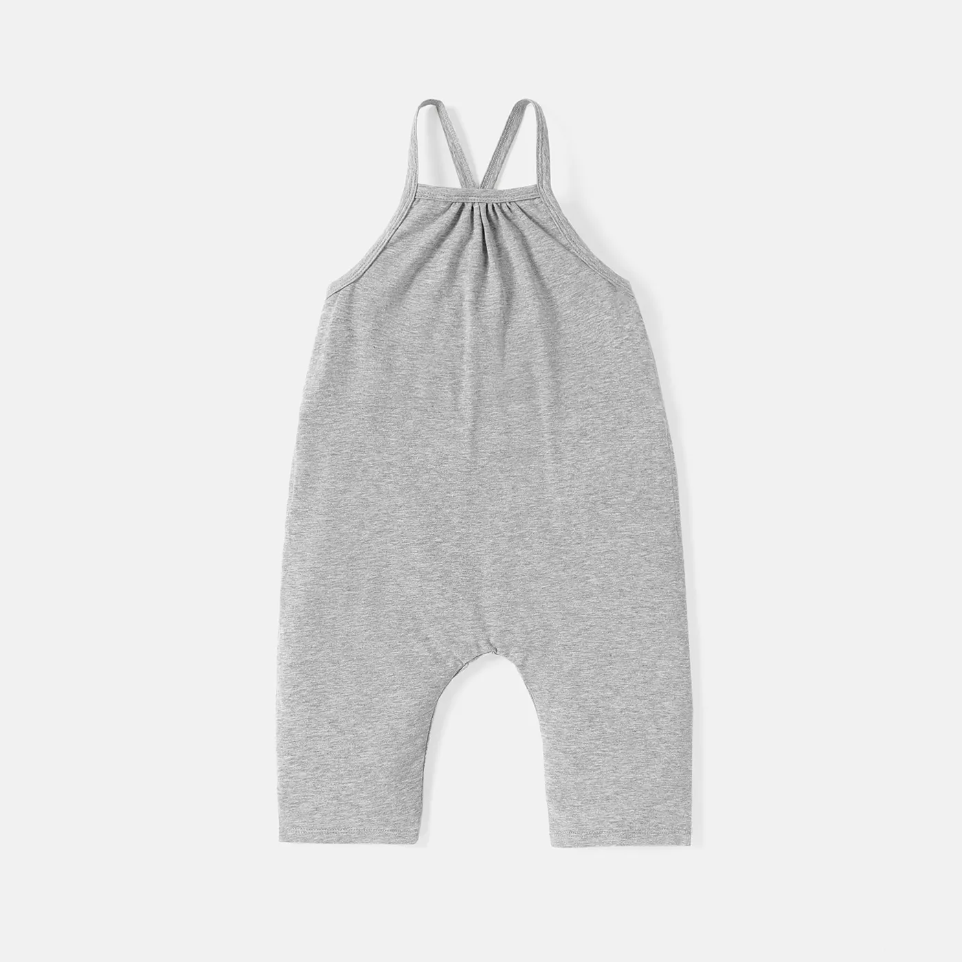 Toddler Girl/Boy Solid Color Cotton Sleeveless Jumsuits Flecked Grey