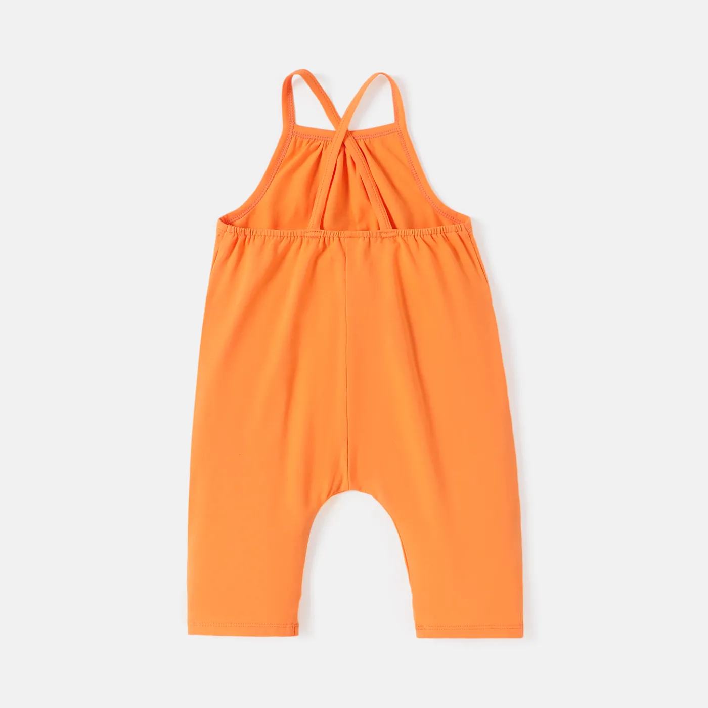 Toddler Girl/Boy Solid Color Cotton Sleeveless Jumsuits Orange color image 2