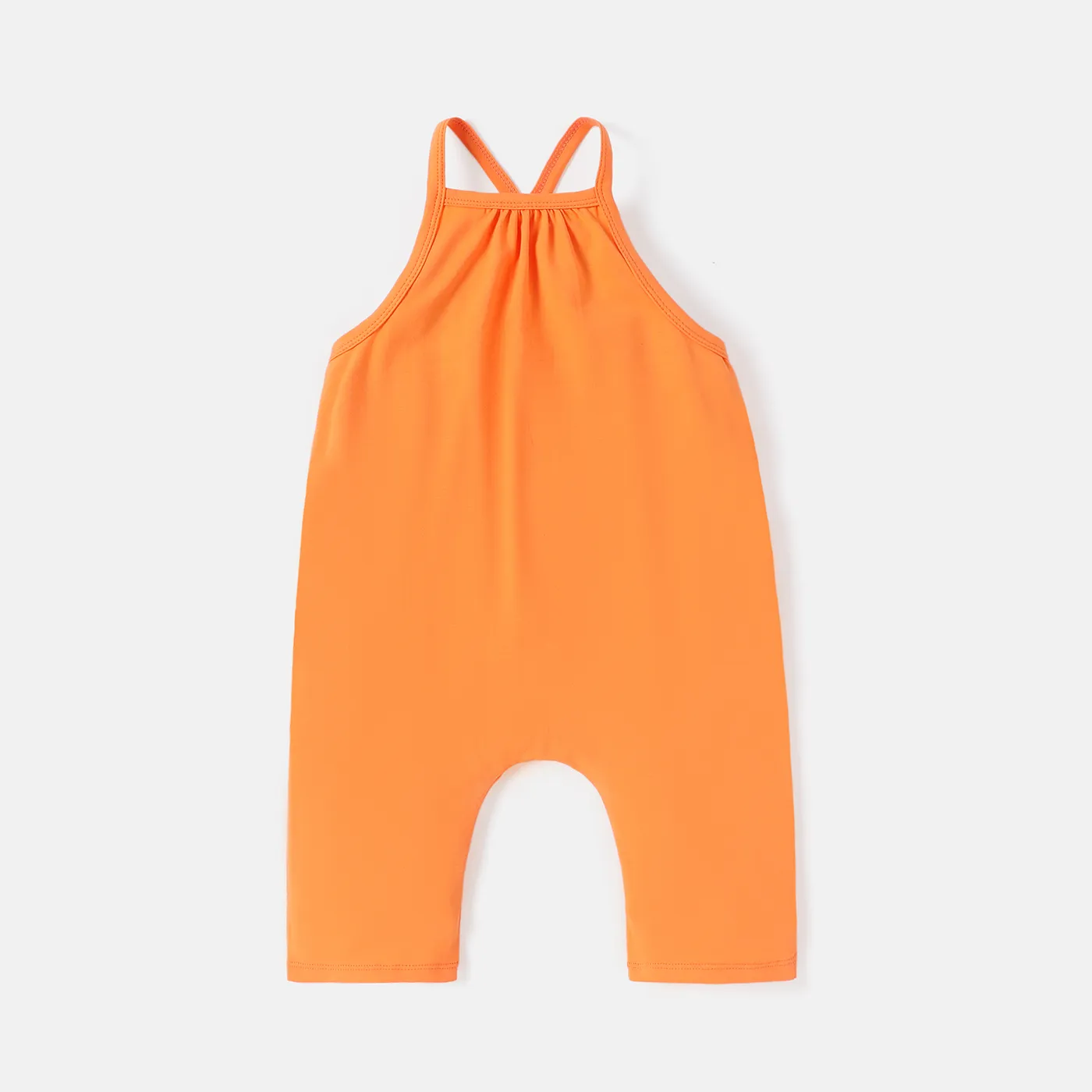 Toddler Girl/Boy Solid Color Cotton Sleeveless Jumsuits Orange color big image 1