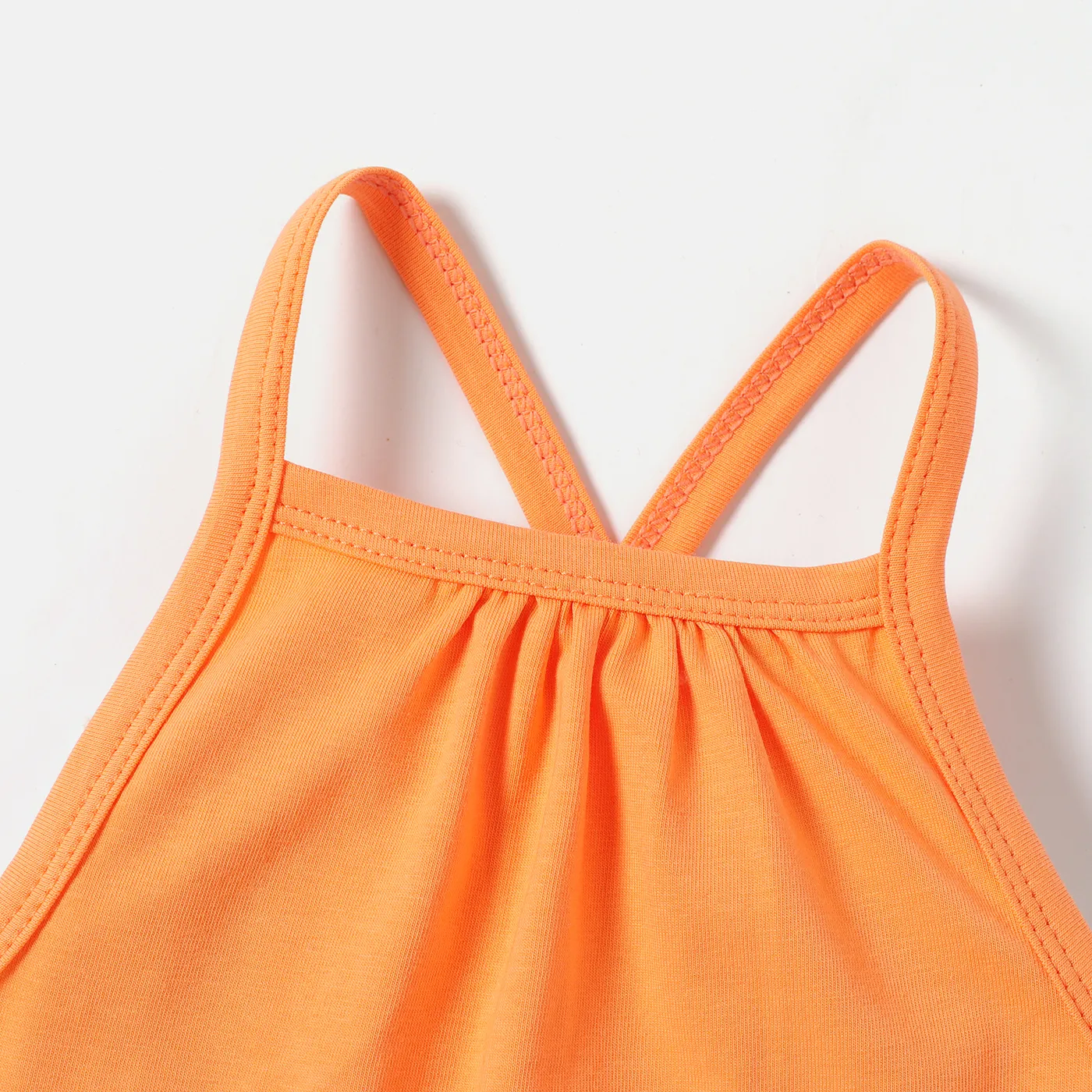 Toddler Girl/Boy Solid Color Cotton Sleeveless Jumsuits Orange color image 3