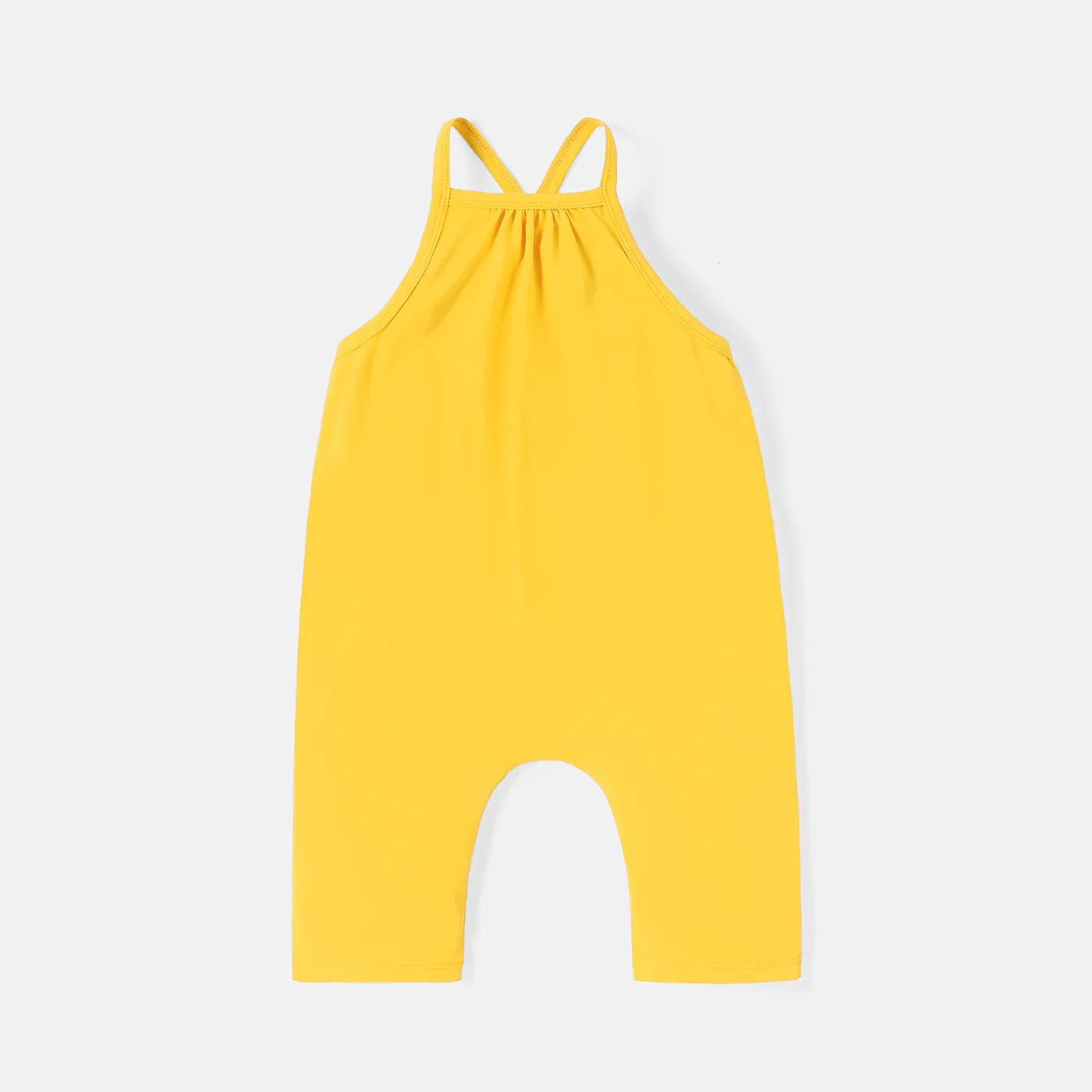 Toddler Girl/Boy Solid Color Cotton Sleeveless Jumsuits TenderYellow
