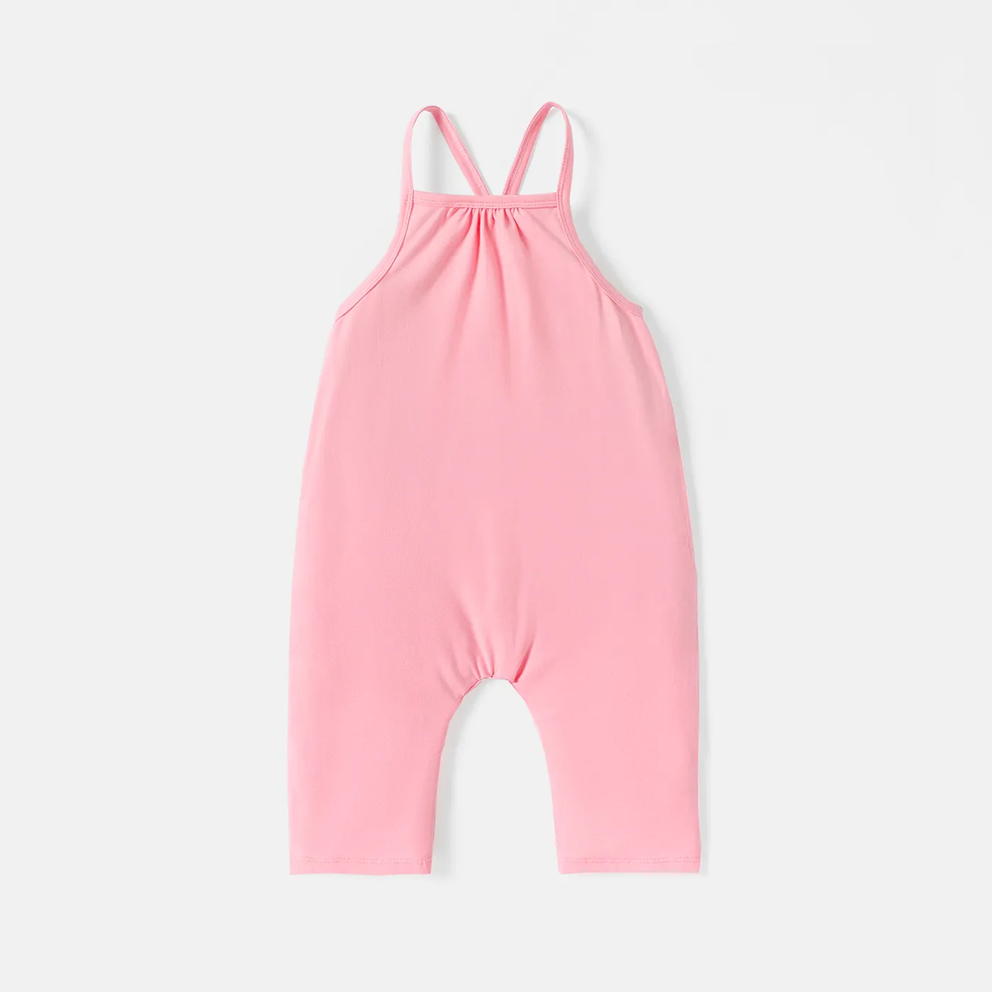 Toddler Girl/Boy Solid Color Cotton Sleeveless Jumsuits Pink