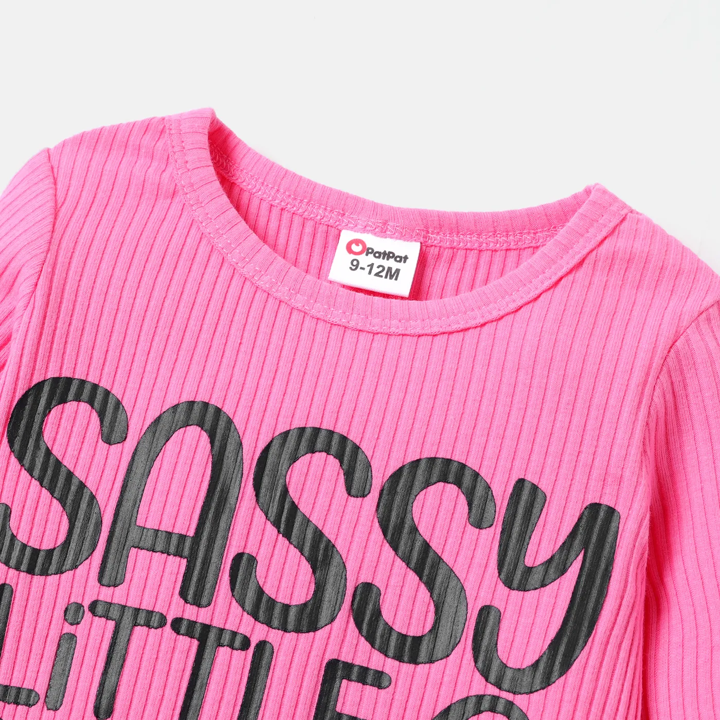 2pcs Baby Girl Long-sleeve Letter Print Cotton Ribbed Top and Leopard Print Flared Pants Set  image 3