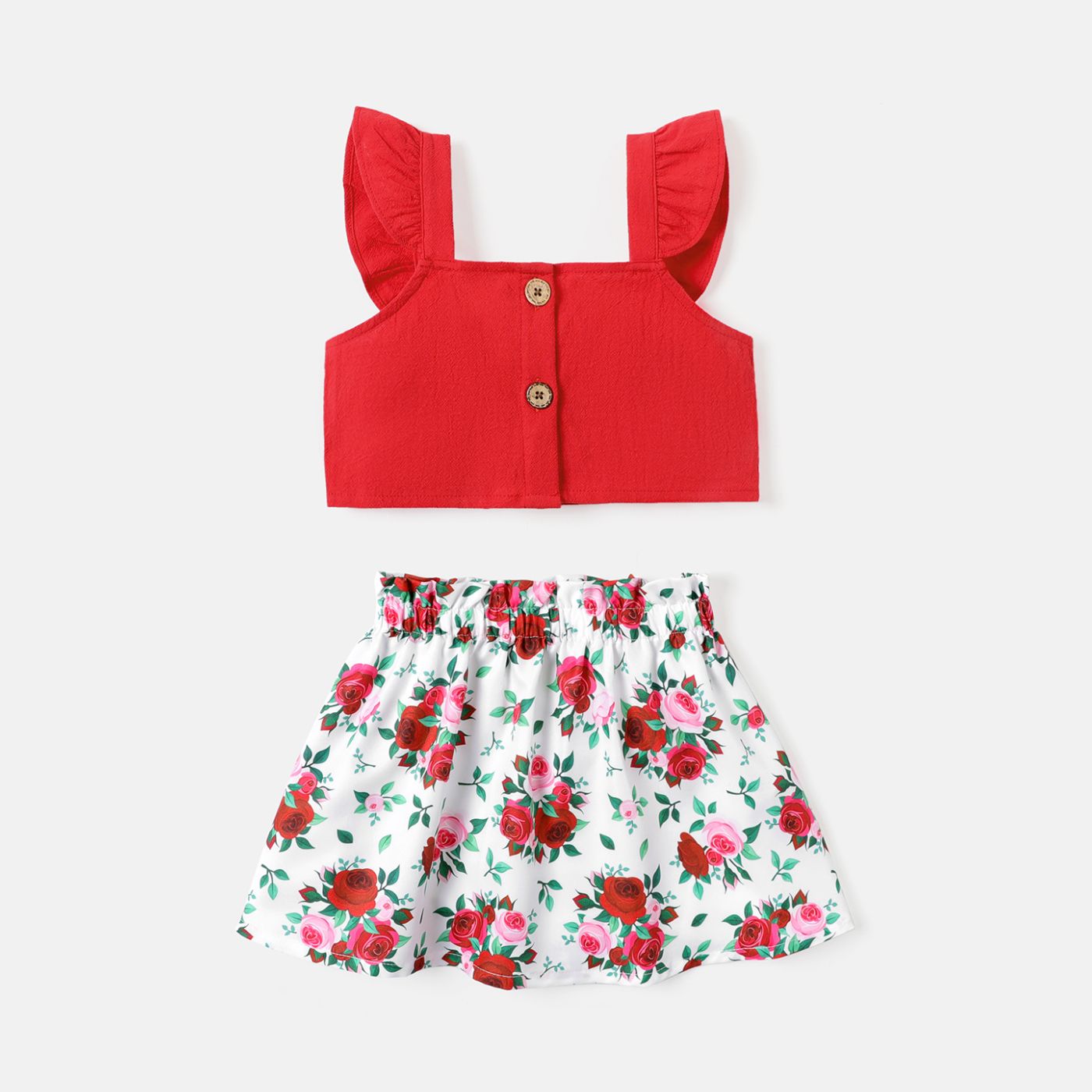 2pcs Toddler Girl Ruffled Camisole and Floral Print Skirt Set
