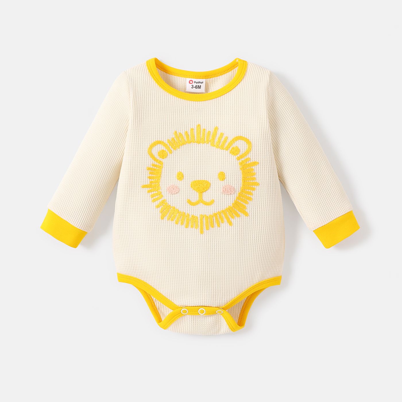 Baby Boy/Girl Animal Embroidered Long-sleeve Waffle Romper