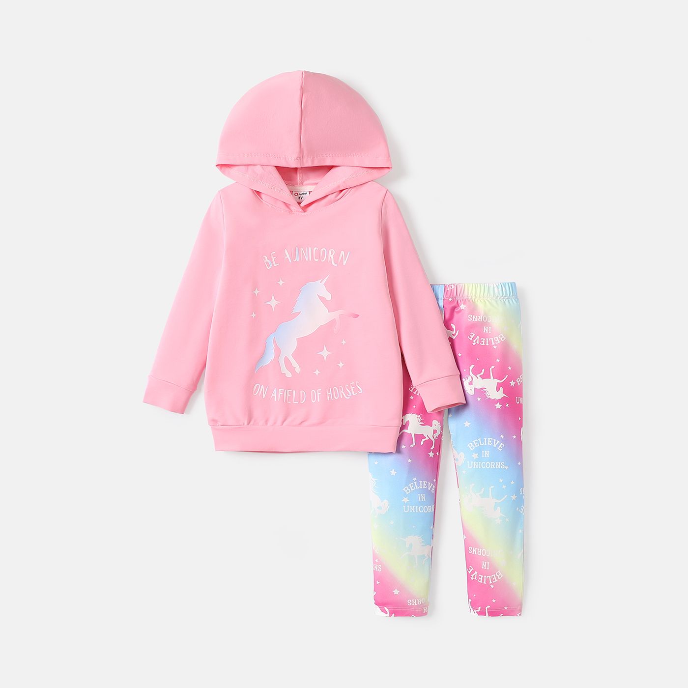 

2pcs Toddler Girl Unicorn Print Cotton Hoodie Sweatshirt and Gradient Color Leggings Set