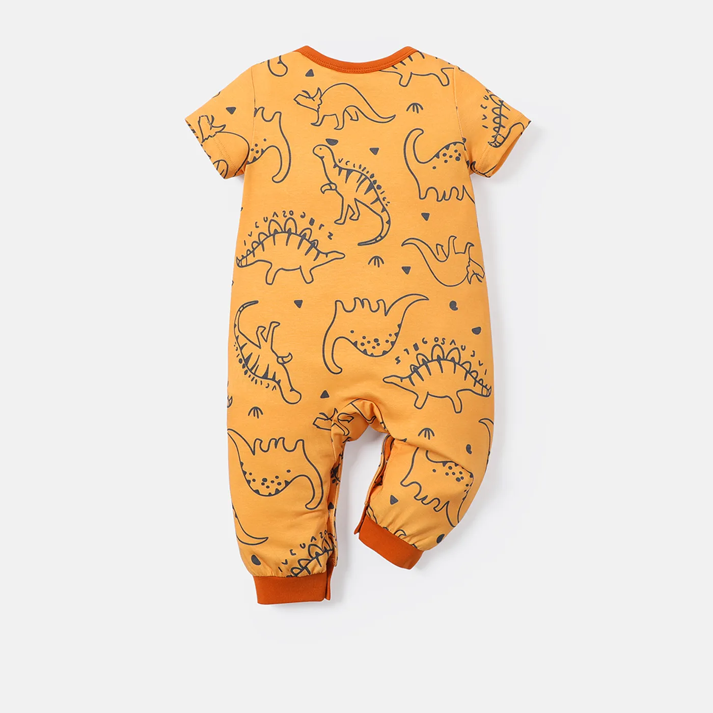 Naia™ Baby Boy Allover Dinosaur Print Short-sleeve Jumpsuit with Pocket Orangebrown image 2
