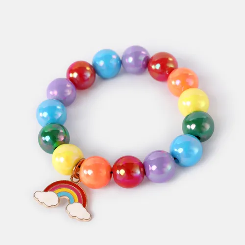 Kids Rainbow Charm Colorful Beaded Bracelet (Random Bead Color)