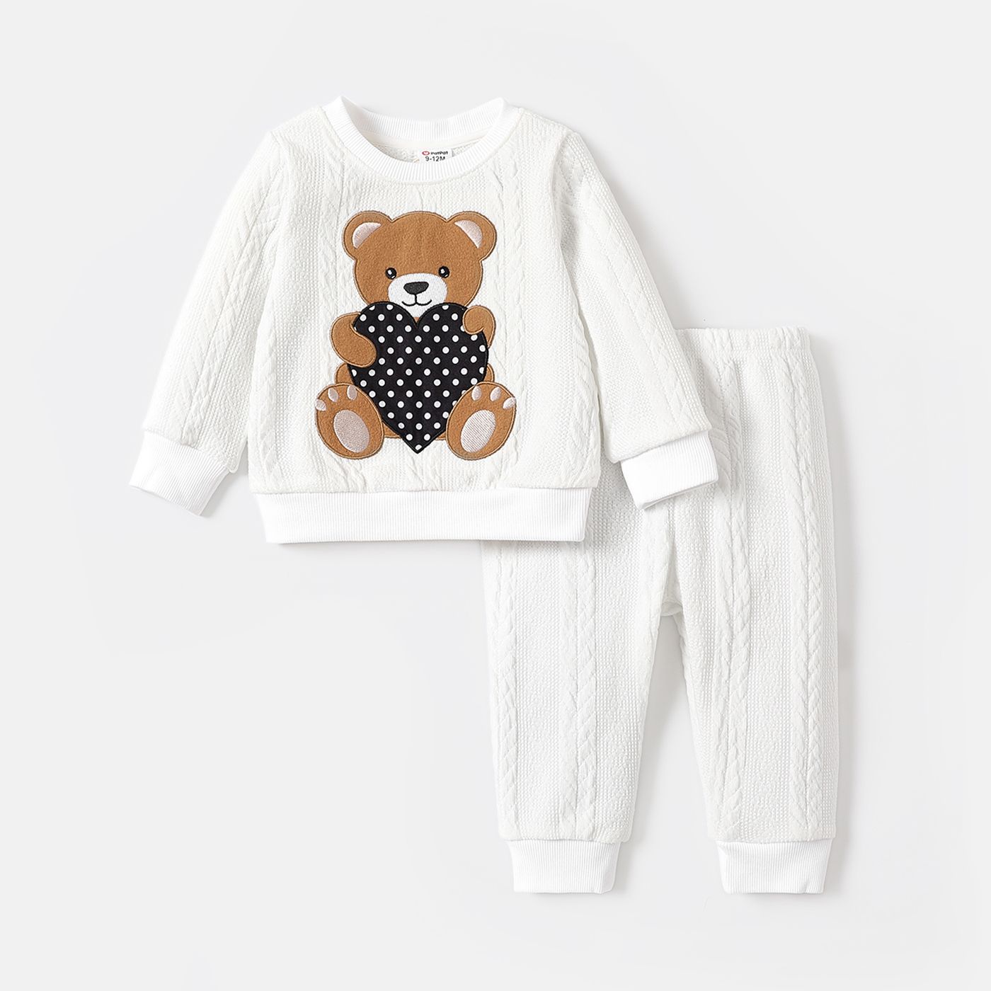 

2pcs Baby Boy/Girl Bear Embroidered Imitation Knitting Long-sleeve Set