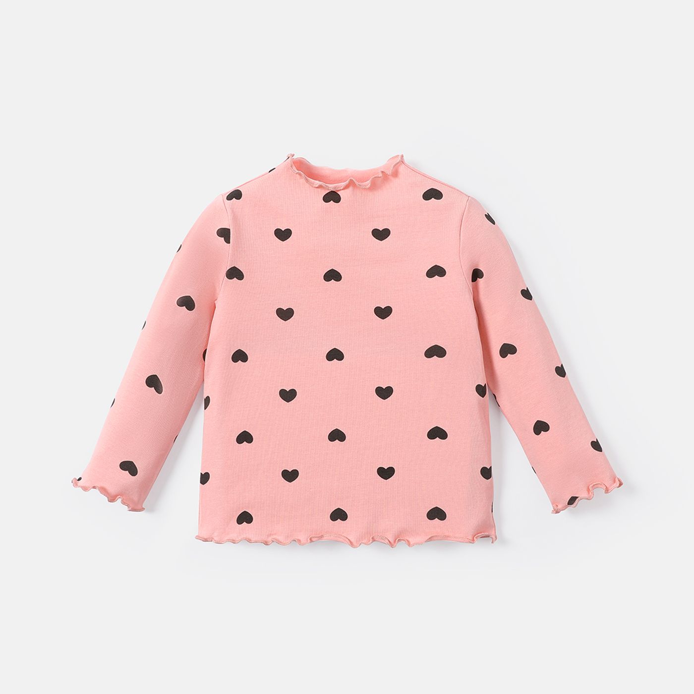 

Baby Girl Allover Heart Print Lettuce Trim Long-sleeve Tee