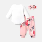3pcs Baby Girl Cotton Long-sleeve Letter Graphic Romper and Floral Print Naia™ Pants & Headband Set  image 6