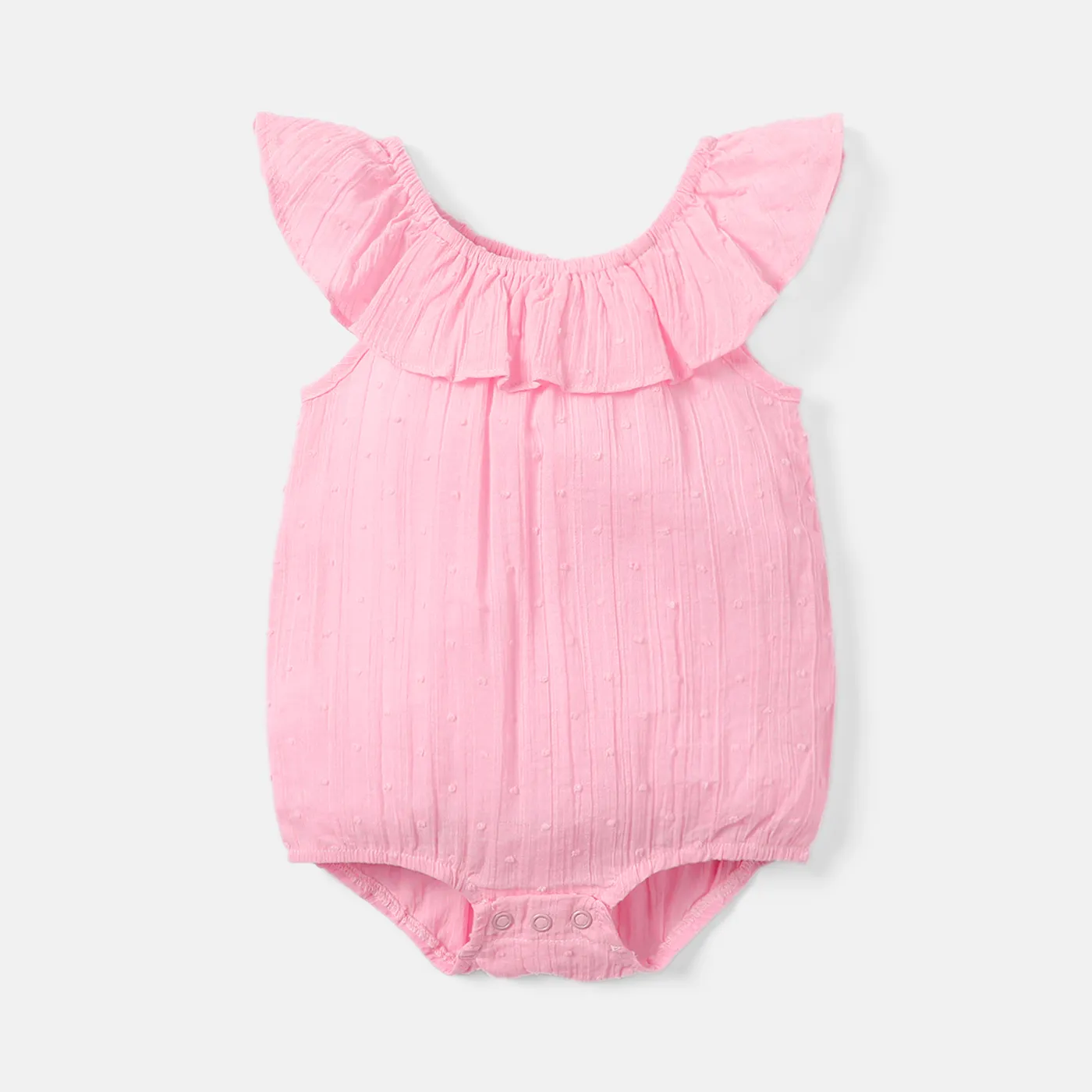 

Baby Girl 100% Cotton Solid Swiss Dot or Colorful Dinosaur Print Ruffle Collar Sleeveless Romper