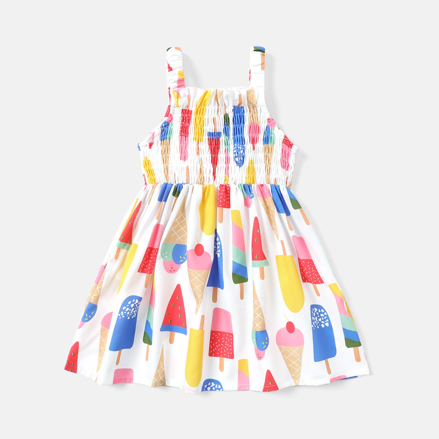 Toddler Girl Ice Cream Print Colorblock Smocked Slip Dress