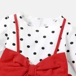 Baby Girl 100% Cotton Solid & Dots Spliced Ribbed Long-sleeve Bow Front Dress  image 4