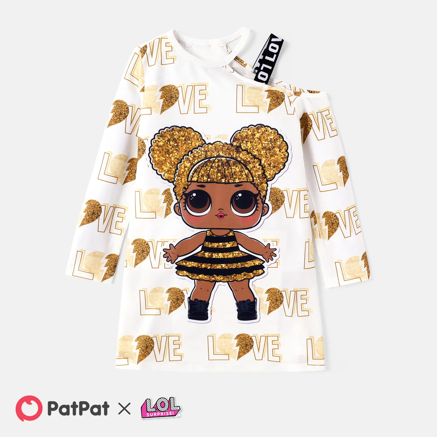 L.O.L. SURPRISE! Kid Girl Mother's Day Heart Print One Shoulder Long-sleeve Dress