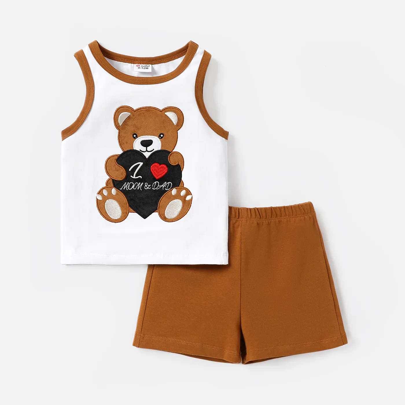 2pcs Baby Boy Bear Embroidered Cotton Tank Top and Solid Shorts Set  big image 1