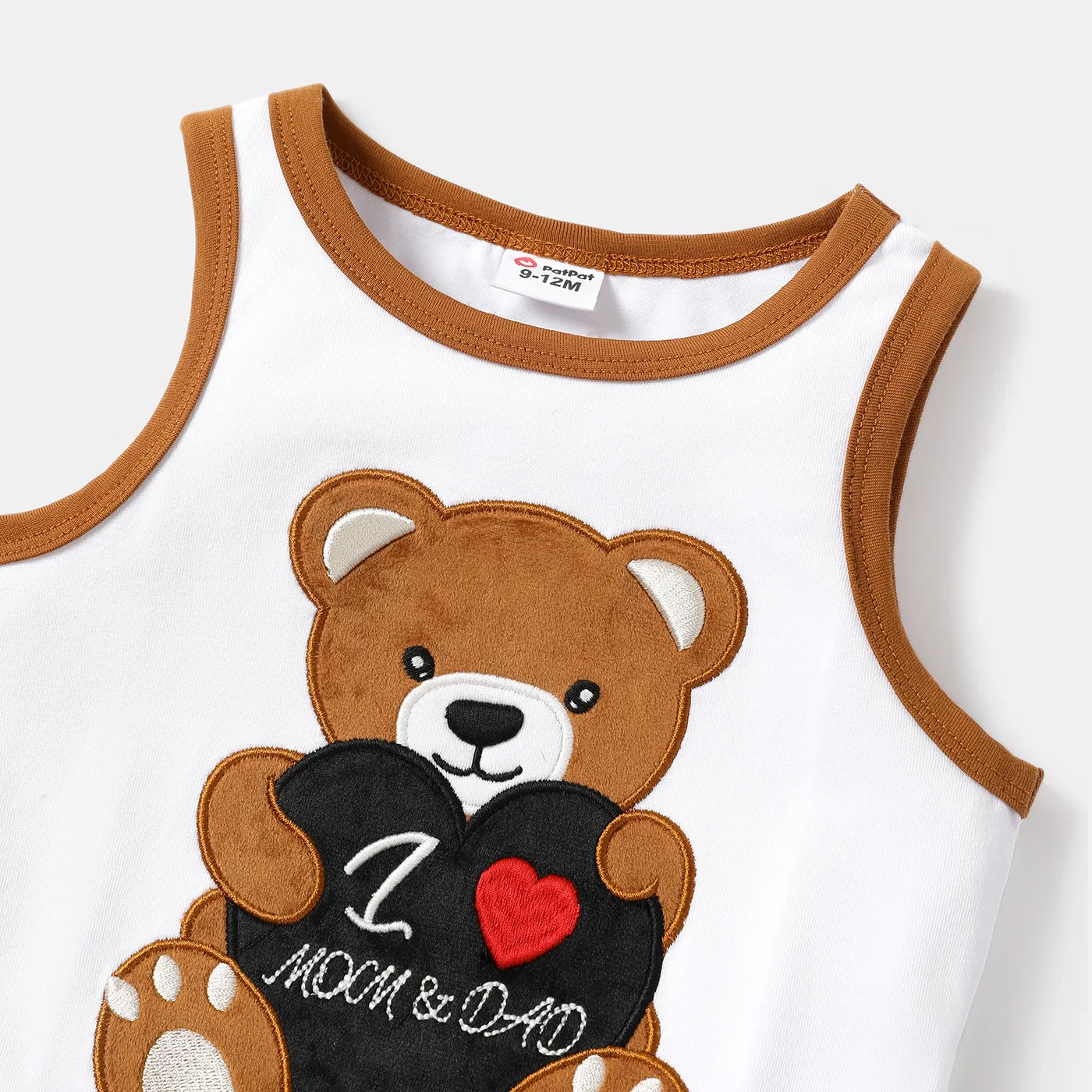 2pcs Baby Boy Bear Embroidered Cotton Tank Top and Solid Shorts Set  image 3