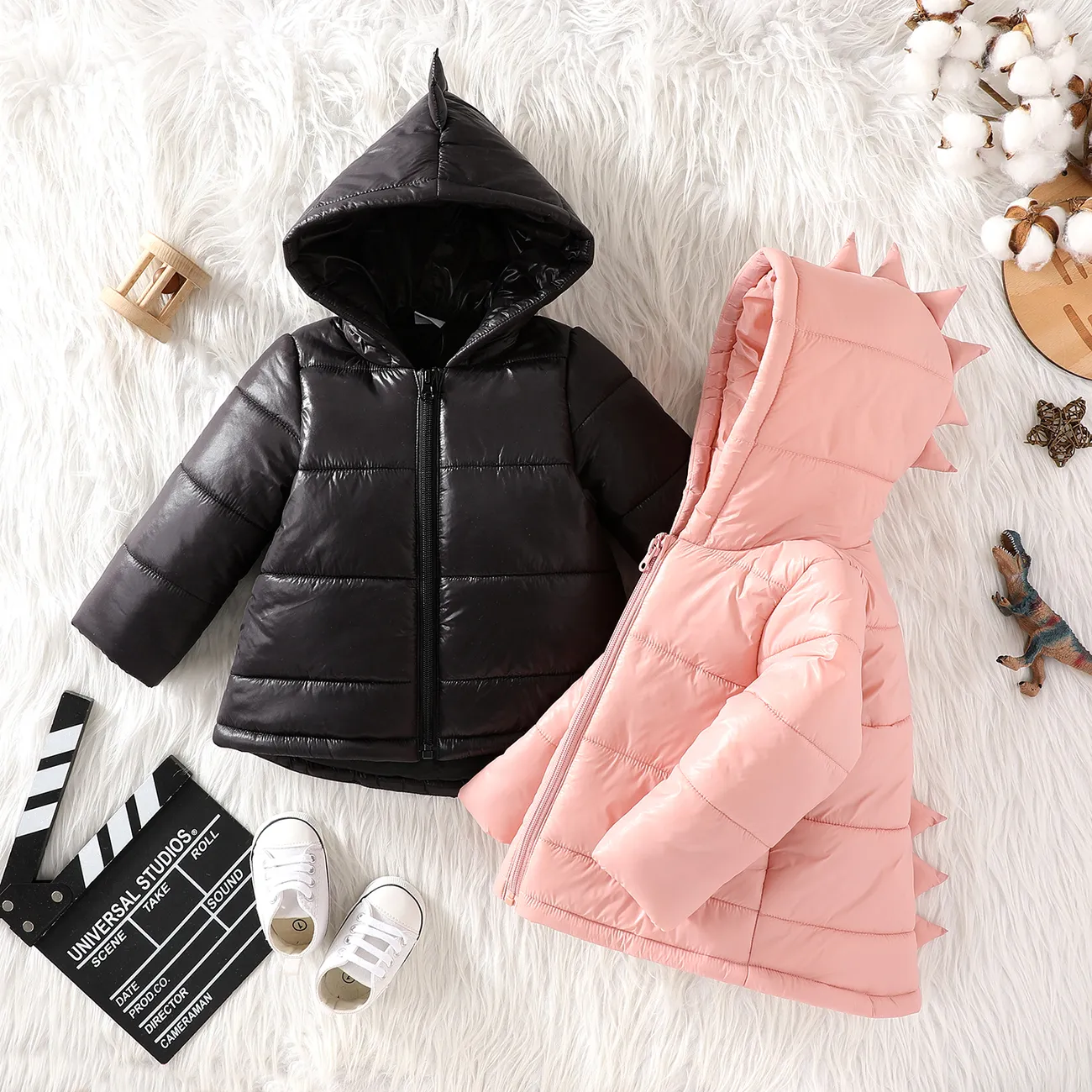 Baby Boy/Girl 3D Dinosaur Design Solid Thickened Thermal Winter Coat Pink big image 1