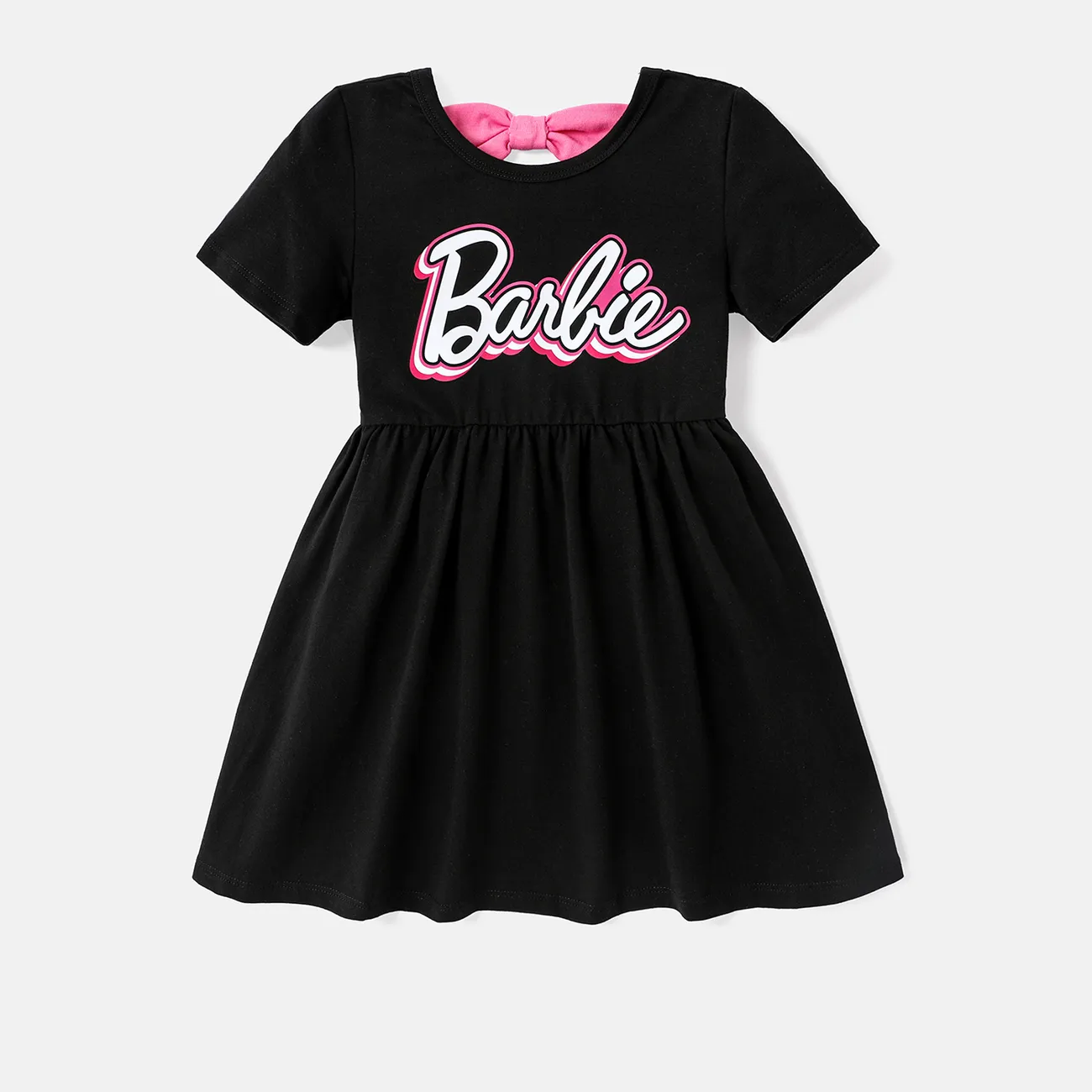 Barbie Toddler/Kid Girl Back Bowknot Design Cotton Short-sleeve Dress Black big image 1