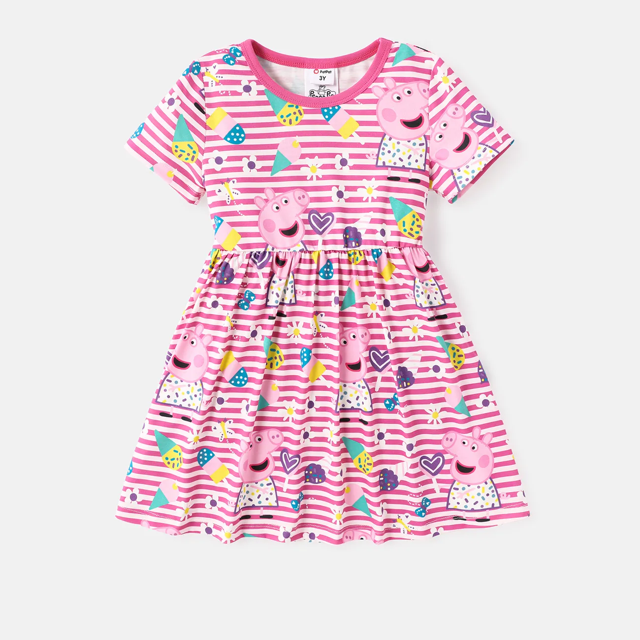 Peppa Pig Toddler Girl Mother's Day Stripe/Heart Print Short-sleeve Dress Multi-color big image 1
