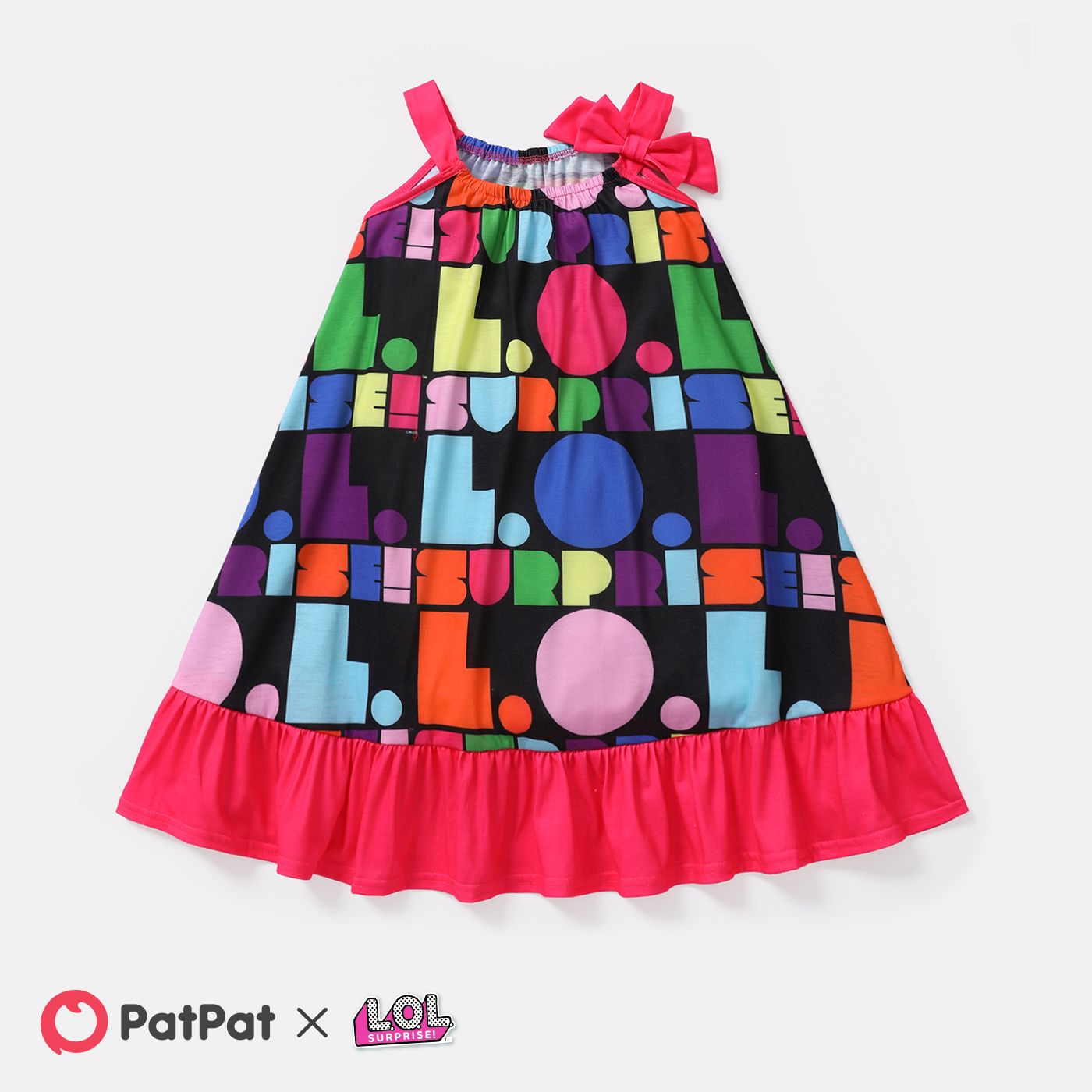 

L.O.L. SURPRISE! Kid Girl Character Print Bowknot Design Colorblock Slip Dress