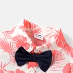 2pcs Baby Boy 100% Cotton Solid Pants and Allover Palm Leaf Print Bow Tie Decor Short-sleeve Shirt Set  image 3