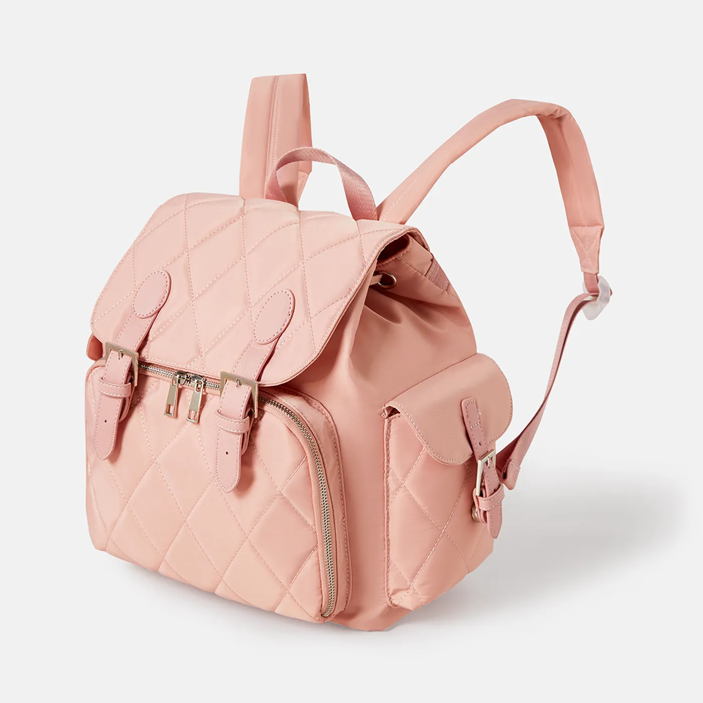 Quilted Diaper Bag Backpack Multifunction Waterproof Travel Back Pack Nappy Changing Bags Mom Bag Pink image 2
