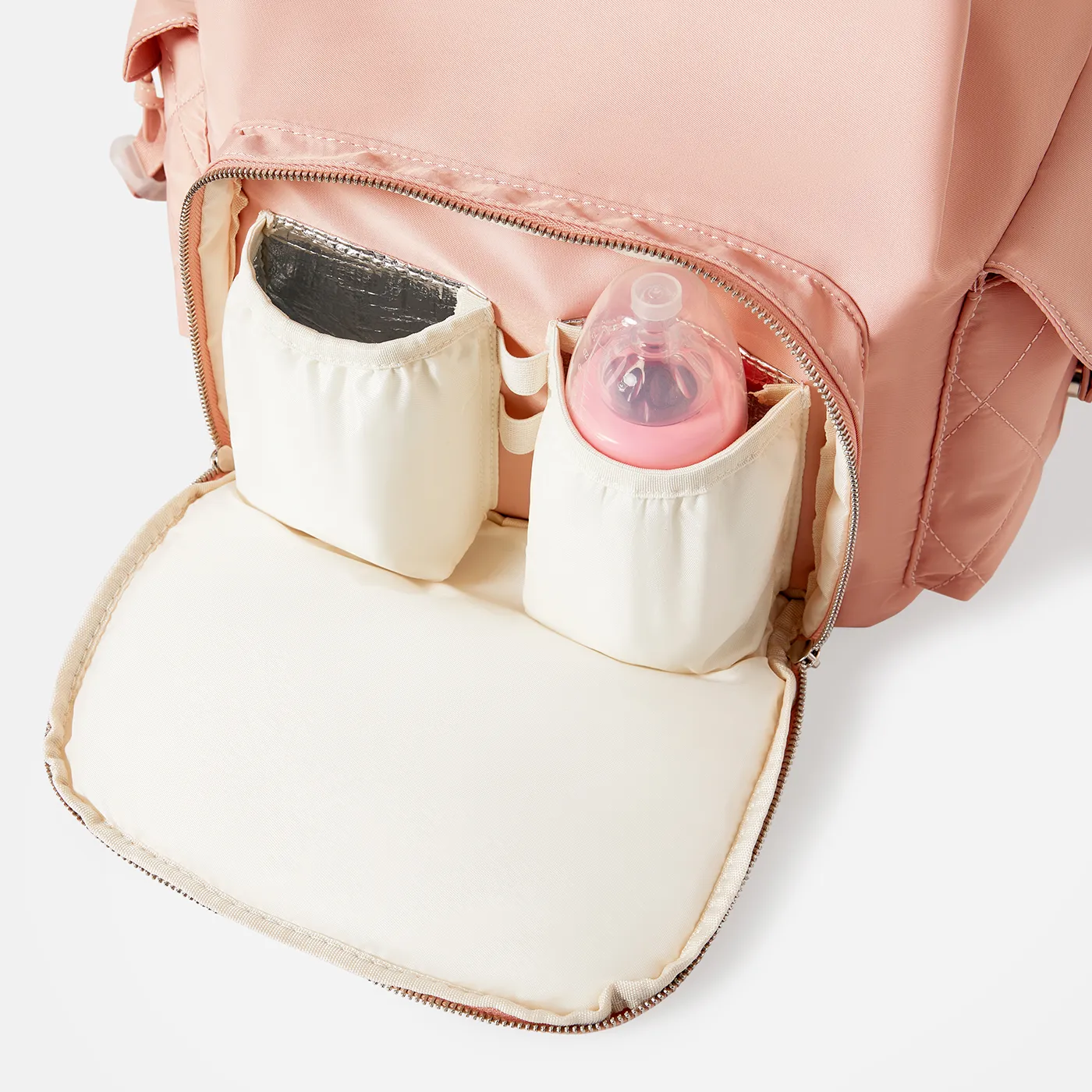 Quilted Diaper Bag Backpack Multifunction Waterproof Travel Back Pack Nappy Changing Bags Mom Bag Pink image 5