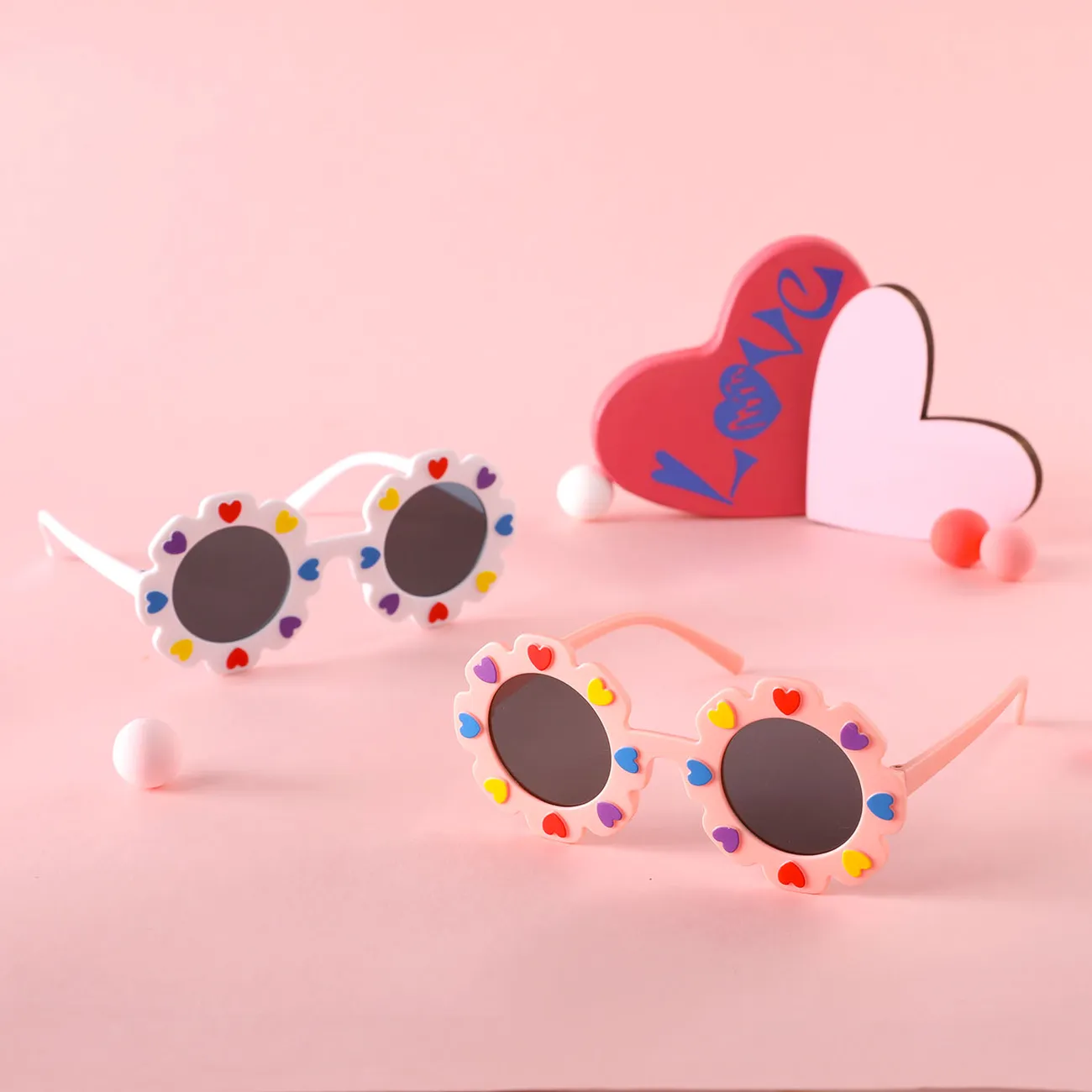 Toddler / Kid Heart Decor Floral Frame Glasses (With Glasses Case) White big image 1