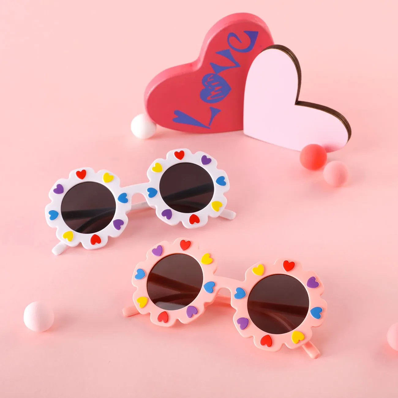 anteojos con montura floral para niños pequeños / niños con decoración de corazón (con estuche para anteojos) Blanco big image 1