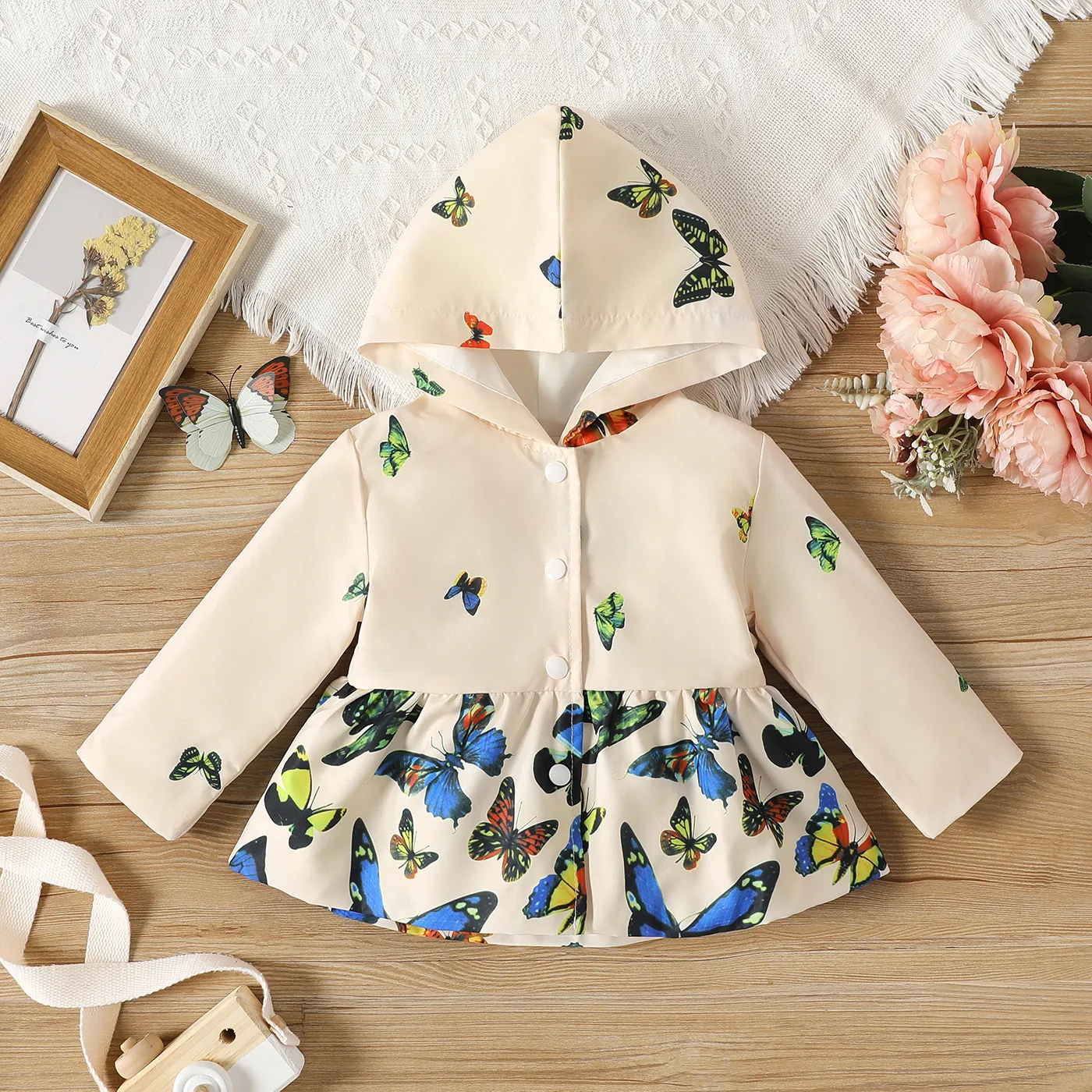 Baby Girl Allover Butterfly Print Hooded Long-sleeve Jacket  big image 1