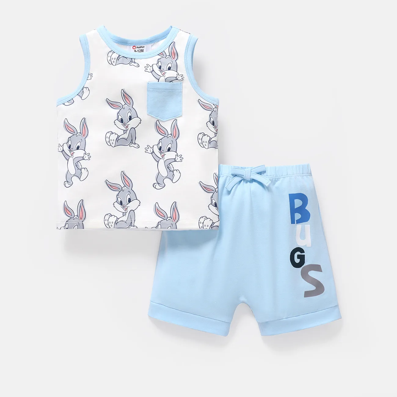 Looney Tunes 復活節 2件 嬰兒 中性 貼袋 多種動物 童趣 無袖 嬰兒套裝 淺藍 big image 1