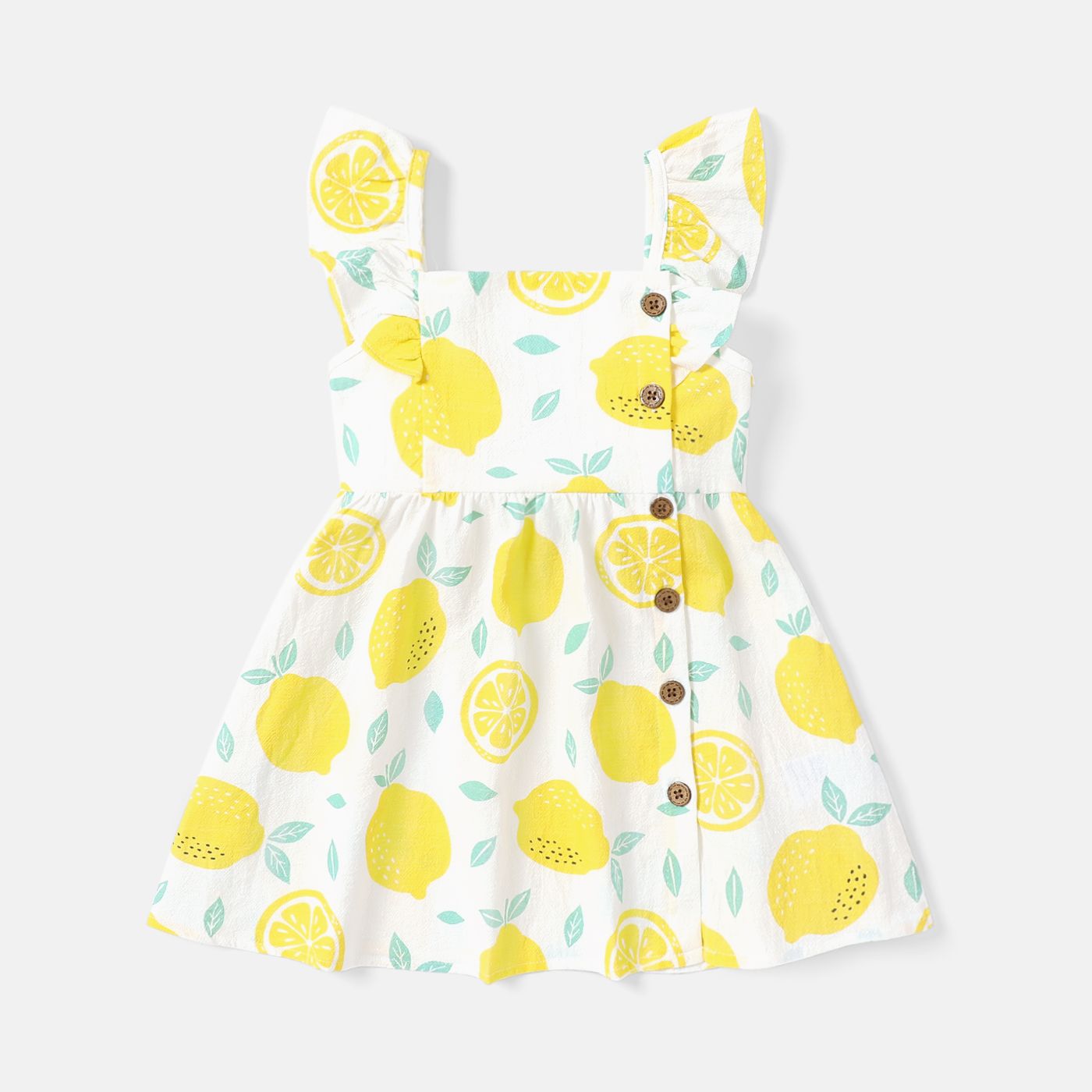 Enfant En Bas âge Fille 100% Coton Imprimé Fruits/plaid à Volants Bouton Design Slip Dress