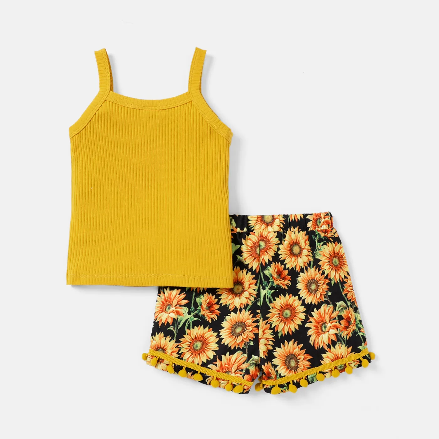 2pcs Toddler Girl Letter Print Camisole and Floral Print Shorts Set Orange image 2