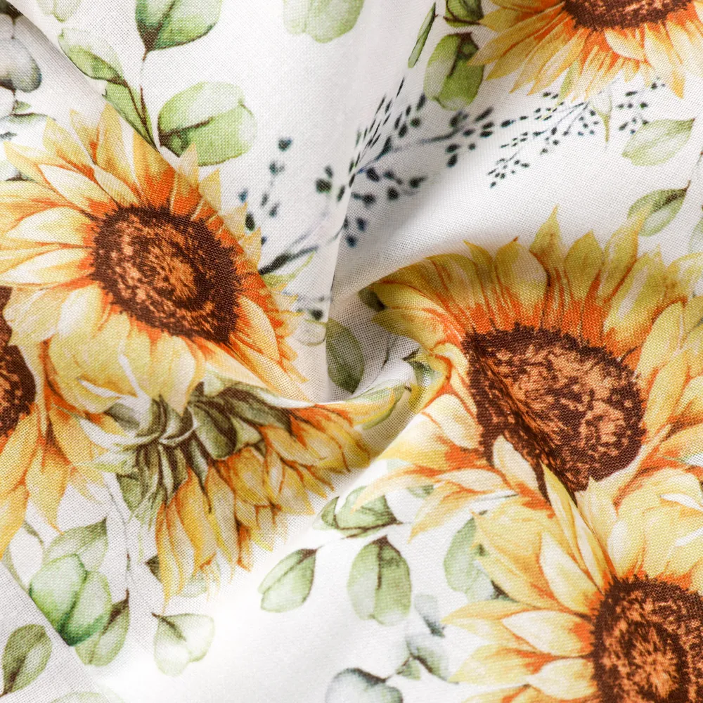 Baby Girl Floral Applique Design Sunflower Print & Solid Spliced Cami Romper  big image 6