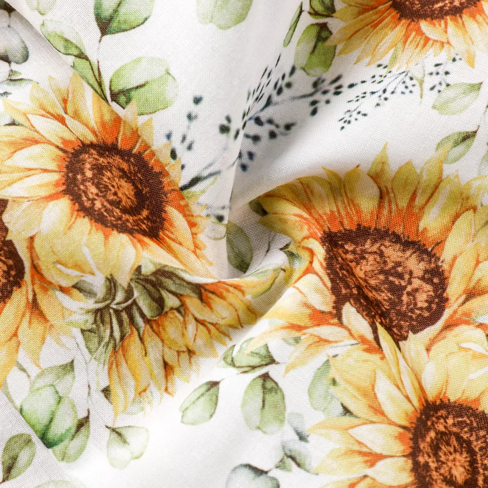 Baby Girl Floral Applique Design Sunflower Print & Solid Spliced Cami Romper big image 6