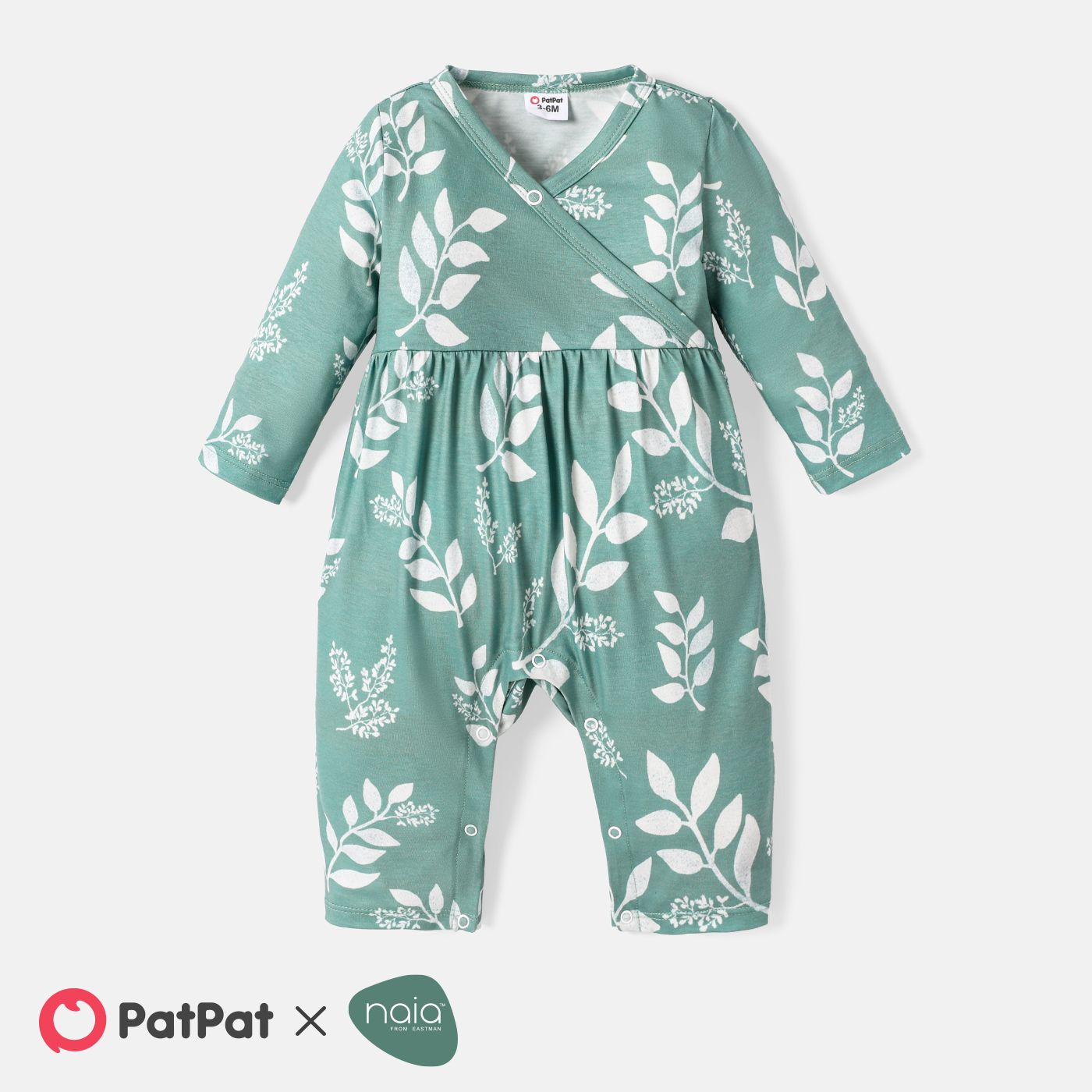 

Baby Girl Allover Leaf Print Long-sleeve Naia™ Jumpsuit