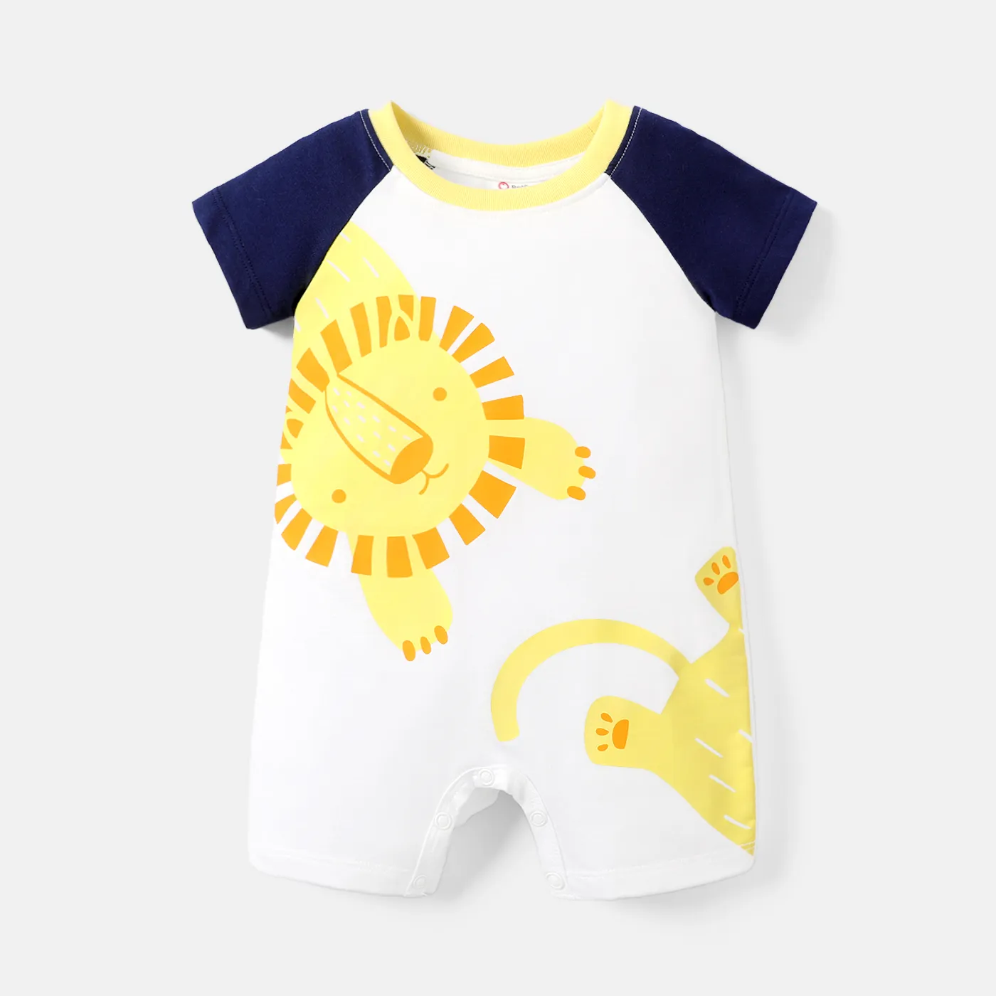 

Baby Boy 100% Cotton Lion Print Colorblock Short-sleeve Romper