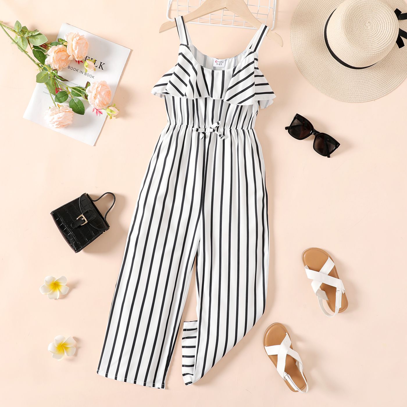 

Kid Girl Stripe Flounce Slip Jumpsuits