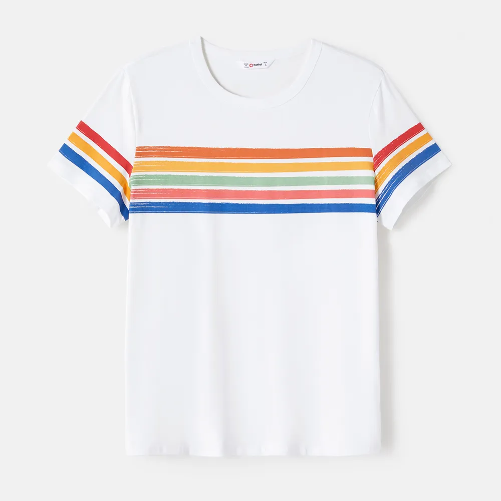 Family Matching Cotton Short-sleeve T-shirts and Colorful Striped Flutter-sleeve Dresses Sets big image 7