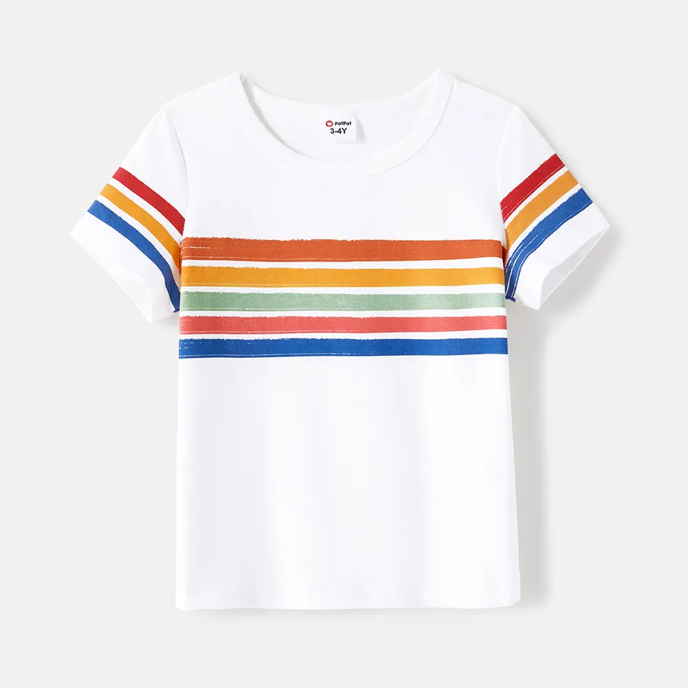 Family Matching Cotton Short-sleeve T-shirts and Colorful Striped Flutter-sleeve Dresses Sets big image 6