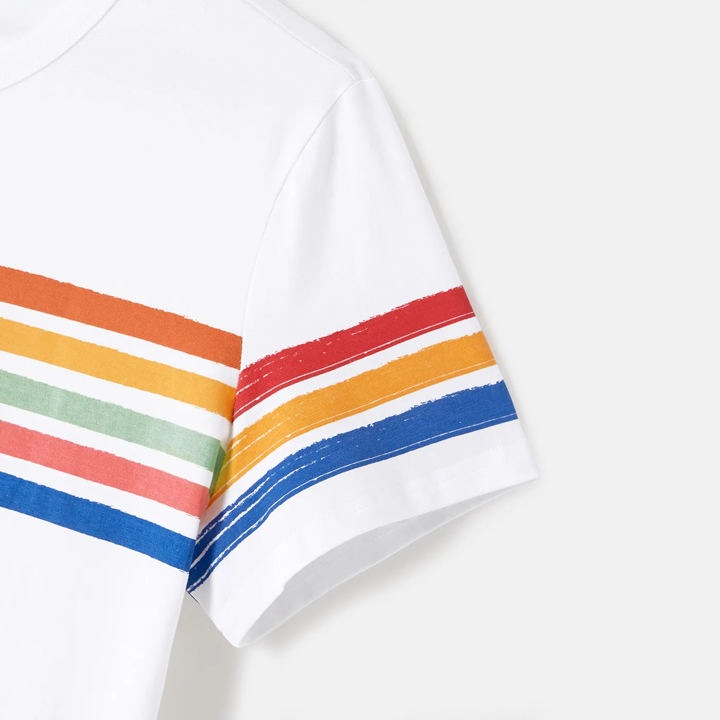 Family Matching Cotton Short-sleeve T-shirts and Colorful Striped Flutter-sleeve Dresses Sets  big image 20