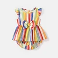 Family Matching Cotton Short-sleeve T-shirts and Colorful Striped Flutter-sleeve Dresses Sets  image 1