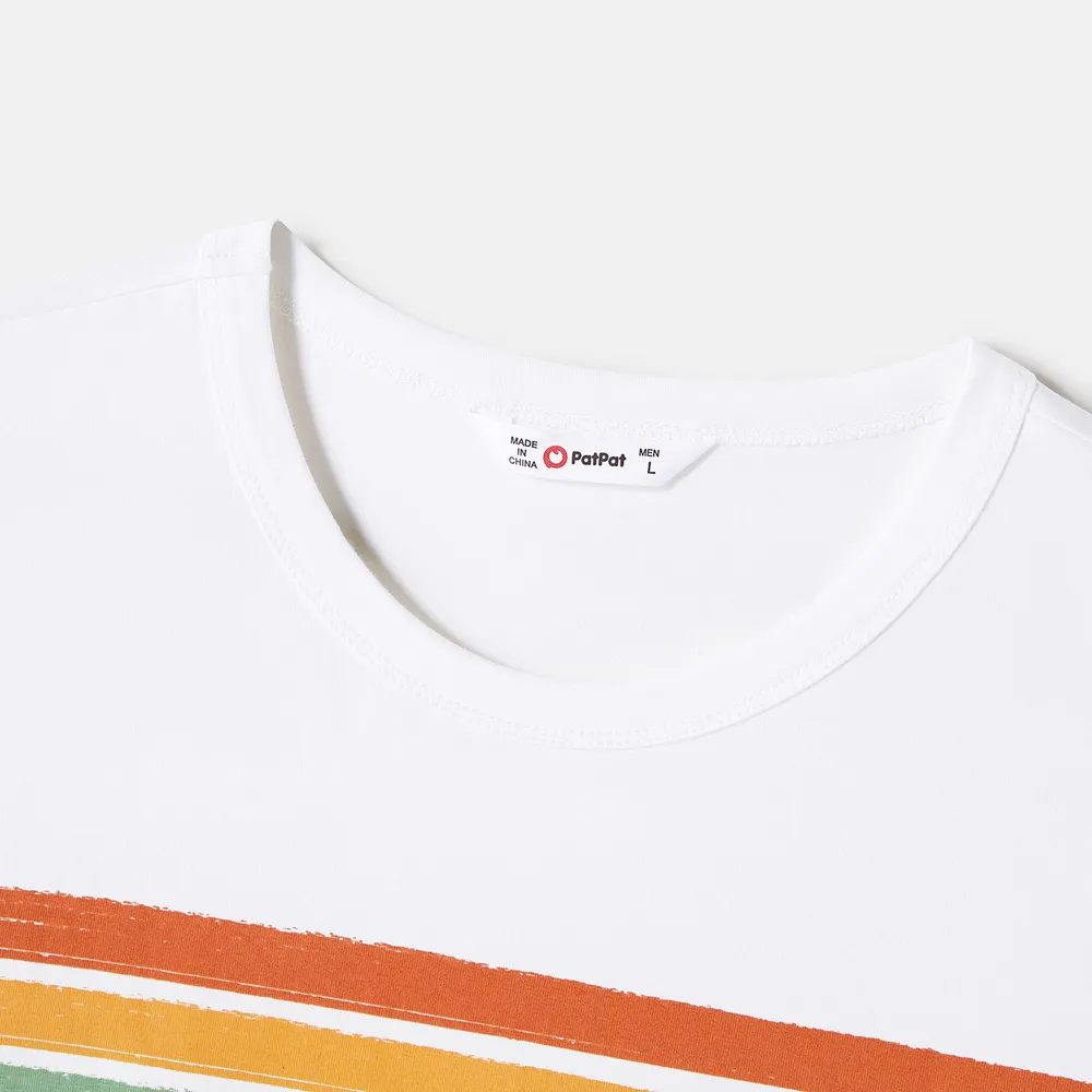 Family Matching Cotton Short-sleeve T-shirts and Colorful Striped Flutter-sleeve Dresses Sets big image 19
